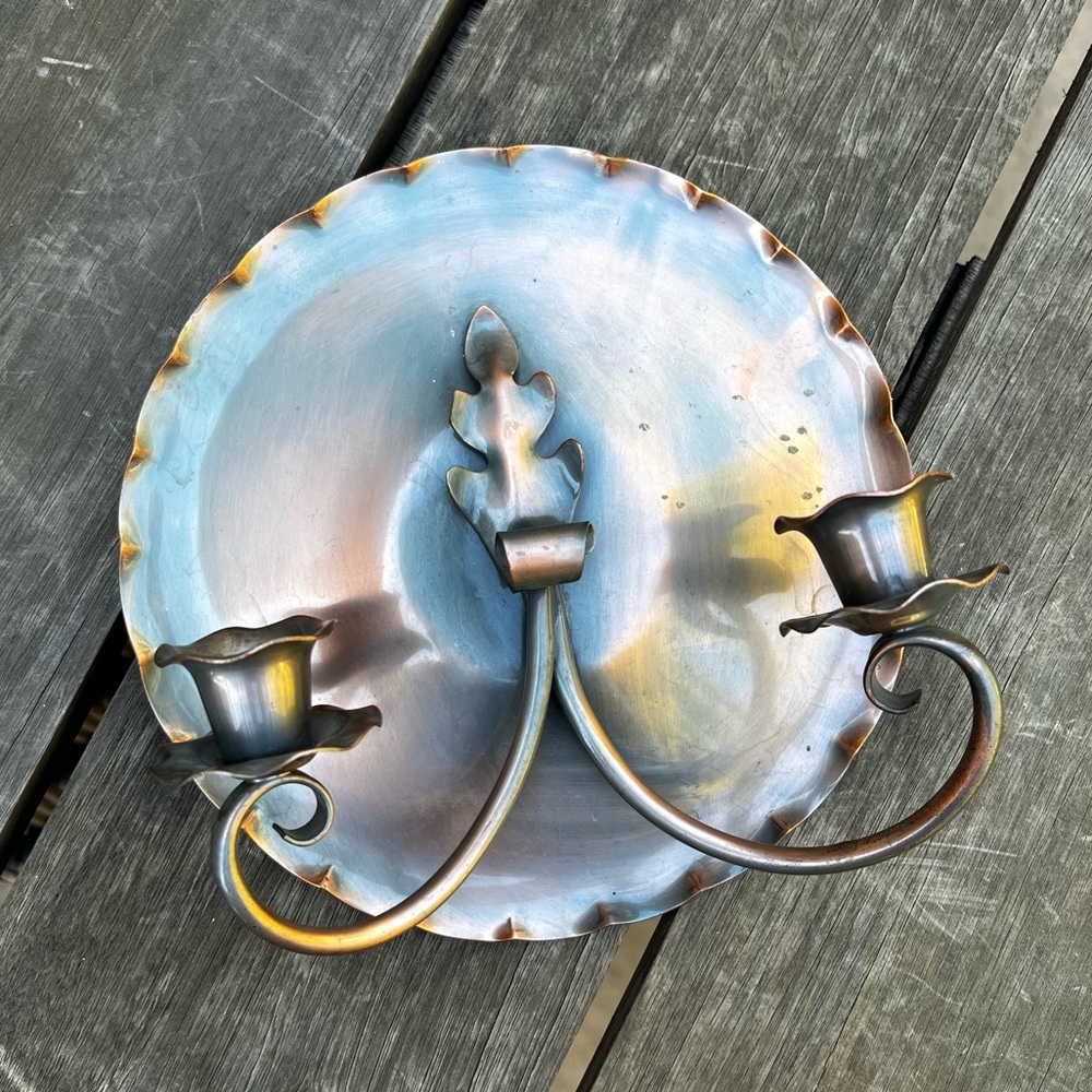 Vtg Gregorian Copper Candle Sconce Wall Hanging Hand Hammered 409 Crown Signed